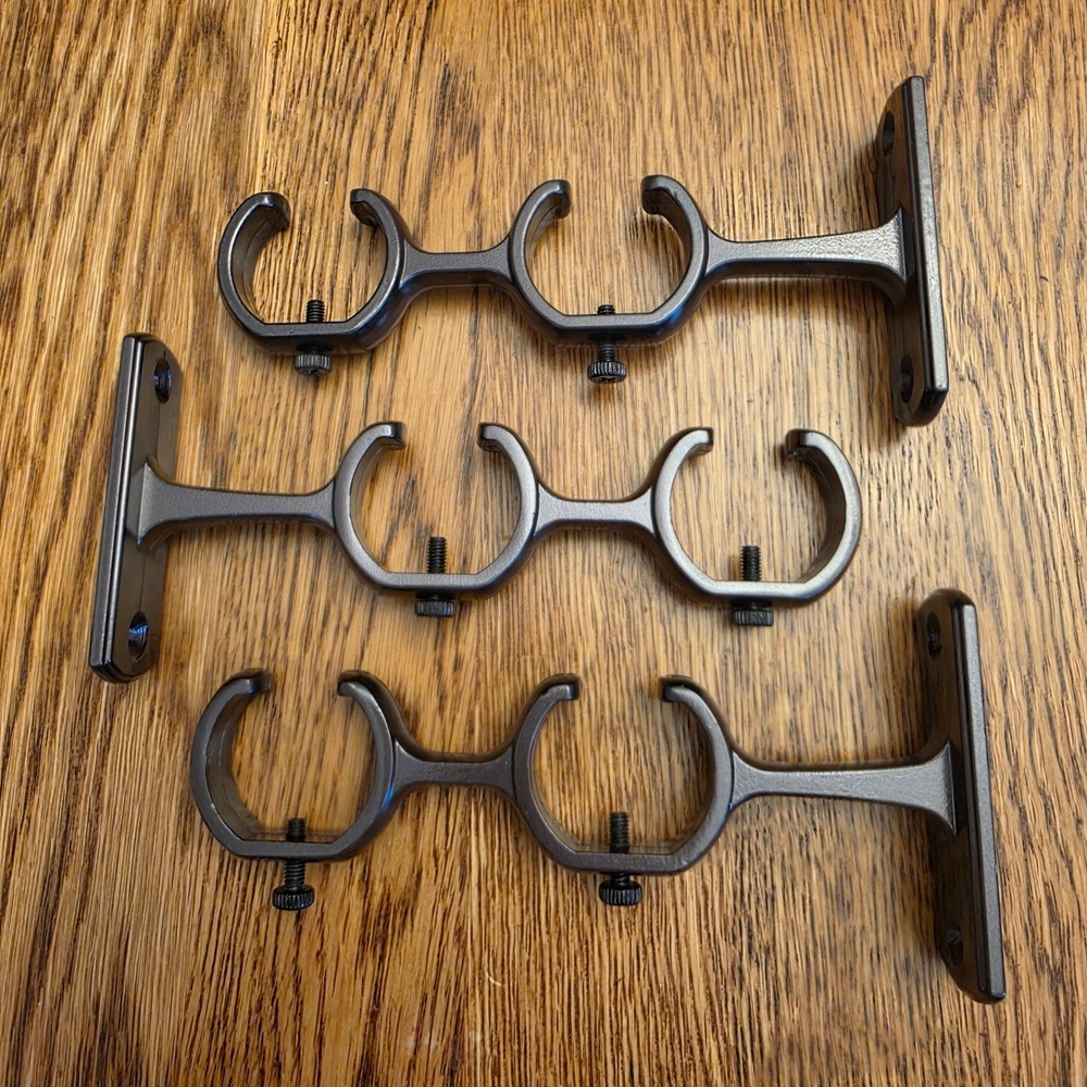 Allen + Roth Set of 3 Double Curtain Rod Brackets Metal Wall Mount Dark Bronze